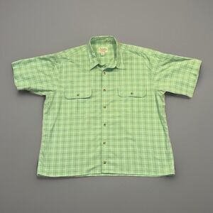 Cabelas Button Up Short Sleeve Shirt Mens XL Green Cotton Plaid Collared